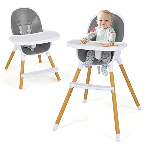 Honey Joy High Chair, 3-In-1 Eat & Grow Highchair/Booster Seat/Toddler Chair W/Removable Tray, Safety Harness, Steel Legs, Pu Cushion And Footrest For Baby, High Chair For Babies And Toddlers (Gray) #TOP26