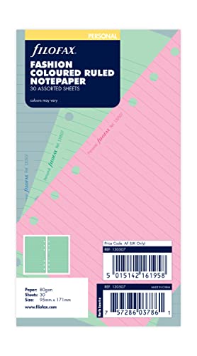Filofax - Ricambio Fogli A Righe Per Quaderno Ad Anelli, Colori Alla Moda