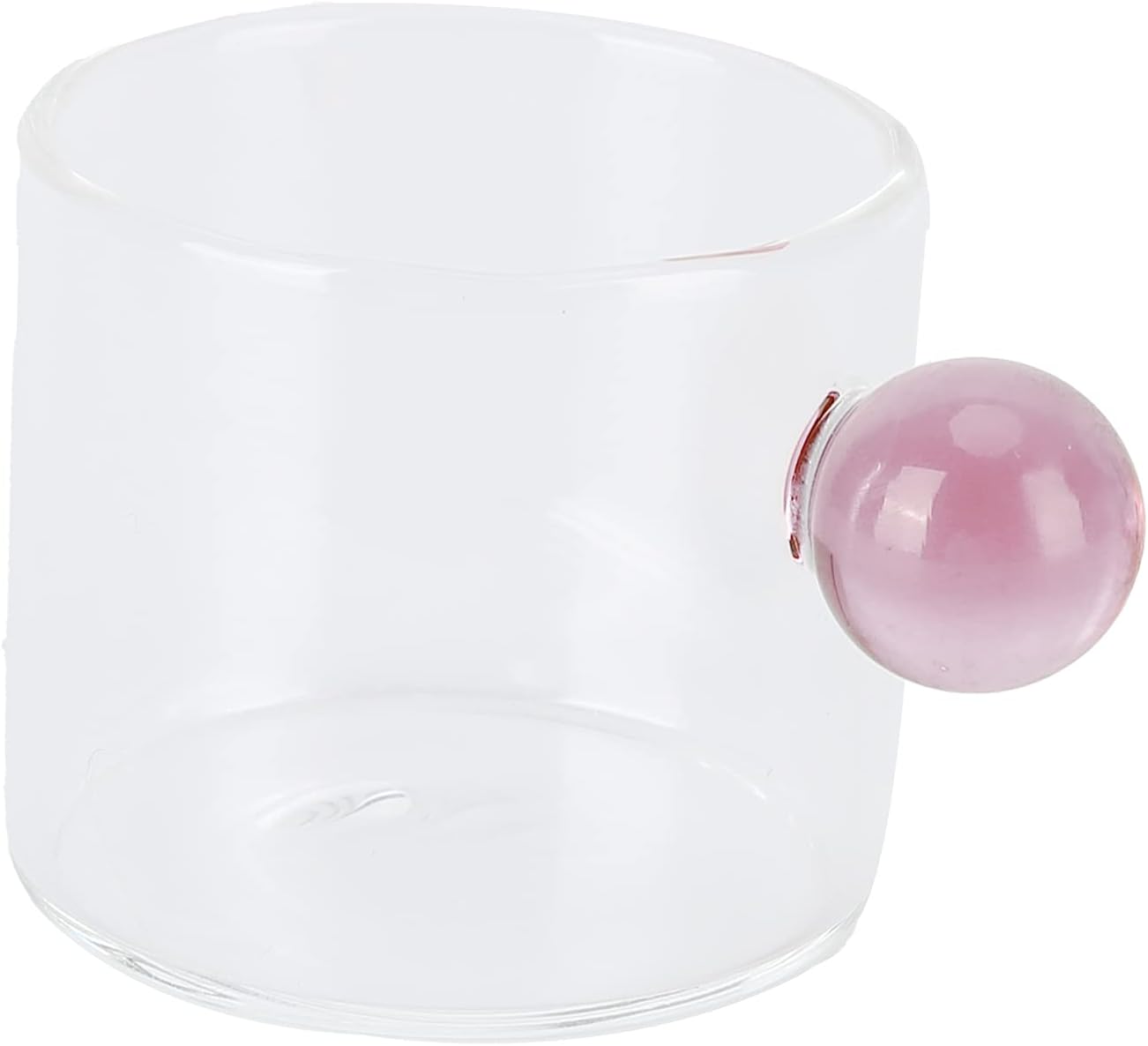 Tomotato Glass Coffee Mugs, 4oz/120ml Glass Teacup with Ball Handle Clear Coffee Mug for Tea Mocha Latte Cappuccino Espresso (Pink Handle)
