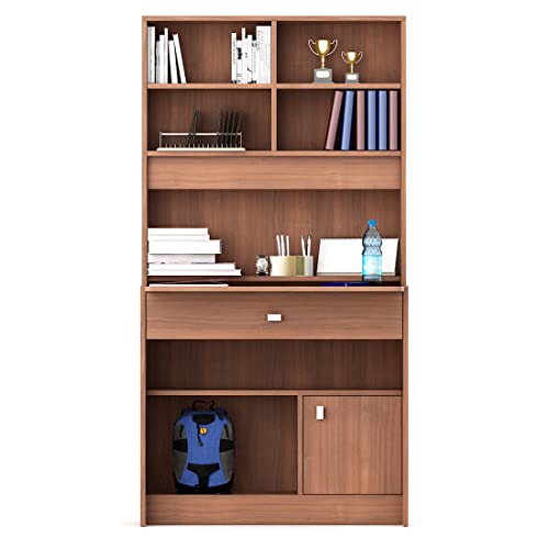 Image of Spacewood Study Table | 3 Year Warranty | Achiever |Study Desk with Storage, Study Table, Table with 4 Shelves and 2 Drawer Storage | Engineered Wood | Walnut Rigato