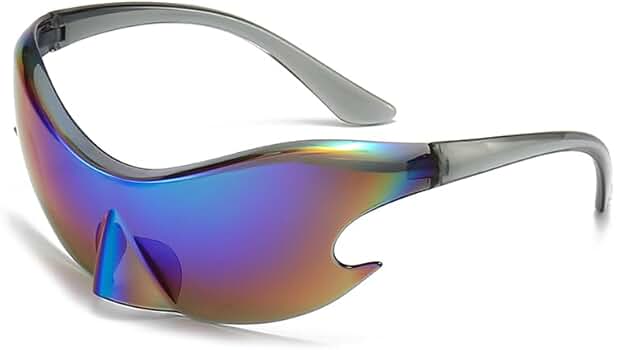 LJCZKA Y2K Futuristic Sunglasses Rimless Wrap Around Sport