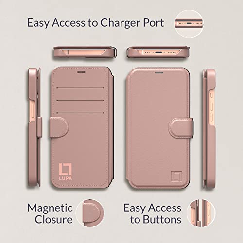 LUPA iPhone 8 Wallet Case, Durable and Slim, Lightweight with Classic Design & Ultra-Strong Magnetic Closure, Faux Leather, 8 Wristlet Rose Gold, Apple 8 (2017)