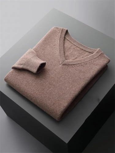 Men's V-Neck Merino Wool Sweater Winter Solid Pullovers Loose Knit Business Casual Tops2