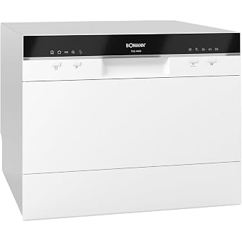 Bomann  Mini Dishwasher with Water Connection Includes Hose Table Dishwasher Quiet Mini Dishwasher for Small Kitchen/Camping Dishwasher Small with Overflow Protection TSG 7405 White [Energy Class D]