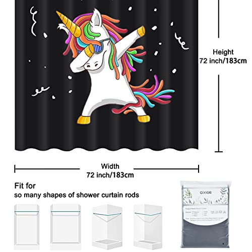 Gixige Funny Unicorn Shower Curtain, Kids Girls Anime Bathroom Decor, Waterproof Fabric Polyester Set, With 12 Hooks 72 X 72 Black #TOP6
