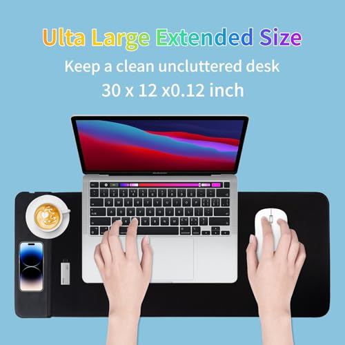 Image of 15W Large Gaming Mouse Pad with Superior Micro-Weave Cloth, Extended Desk Mousepad with Stitched Edges, Non-Slip Base, Water Resist Keyboard Pad for Gamer, Office & Home, 30 x 12 in, Black