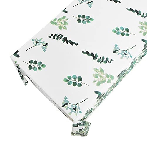 Eucalyptus Leaf Tablecloth 3Pcs Sage Green Tablecloth Sage Green Baby Shower Decorations Eucalyptus Leaves Sage Greenery Plastic Table Covers For Neutral Green Baby Shower, Birthday, Wedding Decor #TOP7