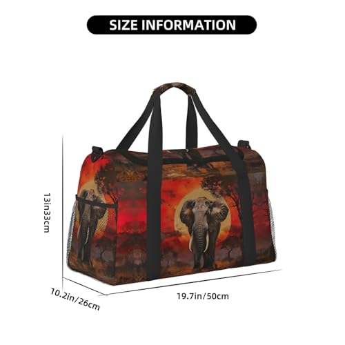 Elephant Sunset Foldable Travel Duffel Bag Tote Carry On Luggage Bag For Weekend Getaways, For Spontaneous Trips4
