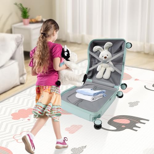 18" Kids Ride-On Suitcase, Children's Luggage Case, Rolling Luggage With Lock Unisex Boys Girls Travel Trolley Case For Short Trips,School Trips,Outings,Aged 3-6. (Mint Green)4