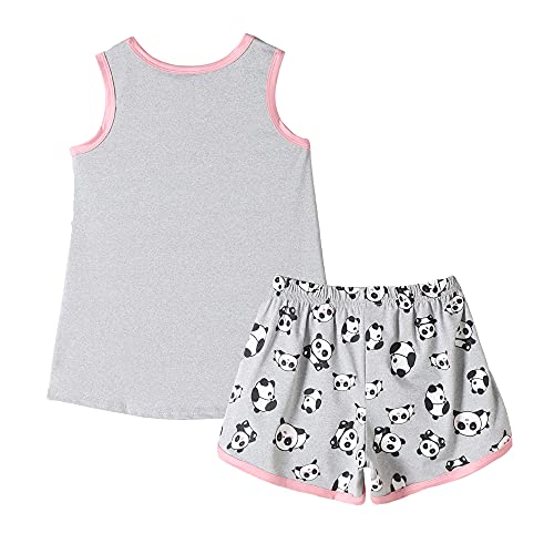 Myfav Girls Summer Pajamas Kid Cute Panda Sleepwear Tank Top And Shorts Sleepover Set Clothes, Grey, 14Y #TOP1