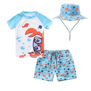 Toddlers and Baby Boys’ 3-Piece Rash Guard Swimsuits Kids Long Sleeve Sunsuit Swimwear Sets