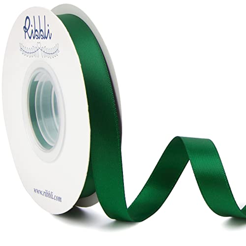 Ribbli Forest Green Double Faced Satin Ribbon 1/2 Inch x Continuous 25 Yards Use for Craft Bows Bouquet Gift Wrapping Wedding Decoration Floral Arrangement
