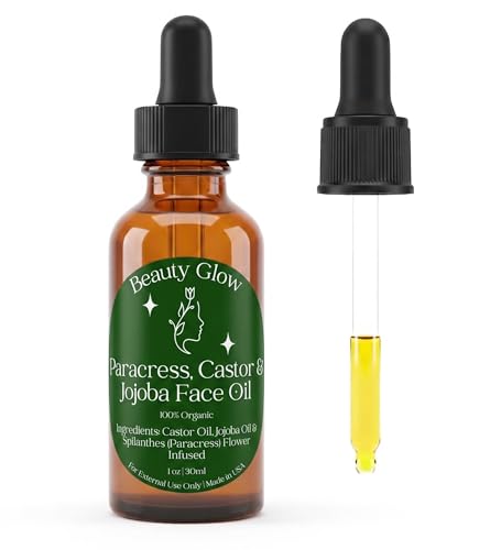 Organic Paracress Facial Oil Serum Castor & Jojoba Oils Infused with Paracress Spilanthes Acmella Oleracea Flowers for Anti-Aging Anti-Wrinkle Moisturizing Miracle 1 Fl Oz