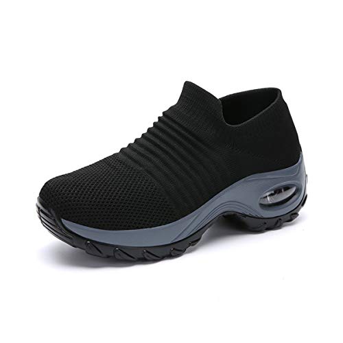 DEBAIJIA Zapatos Deportivas Mujer Trabajo Zapatillas Mesh Ligero Transpirable Correr Gimnasio Sneakers 39 EU Gris Negro (Tamaño Etiqueta-39)