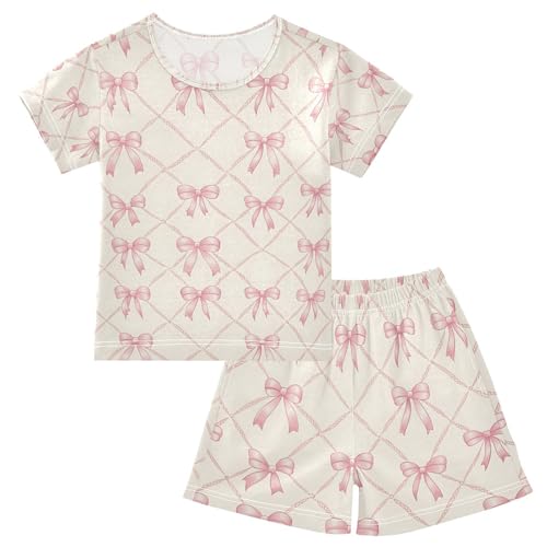 ALAZA Bow Plaid Pajamas Set Short Sleeve Cotton Sleepwear Summer Pjs 2 Piece 5-14Y