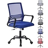 mcc direct Verstellbarer Bürostuhl, ergonomischer Netz-Drehstuhl mit gepolstertem Sitzkissen, höhenverstellbarer Computerstuhl mit Lendenwirbelstütze und Drehschaukel für Zuhause, Büro - MESH (Blau)