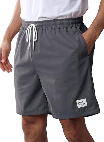 Image of Mens Corduroy Shorts Cotton Blend Lightweight Soft Summer Shorts Elastic Waist Beach Casual Short for Men with Pockets