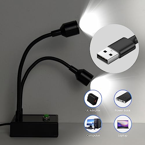 Image of Microscope Articulated Arm Stand Gooseneck Light Set, Dual Gooseneck Spot Light C Mount Lens Holder 26mm-52mm Adjustable Clamp, HDMI USB Camera Lens Electronic Soldering Repairing Stand (Spotlight)