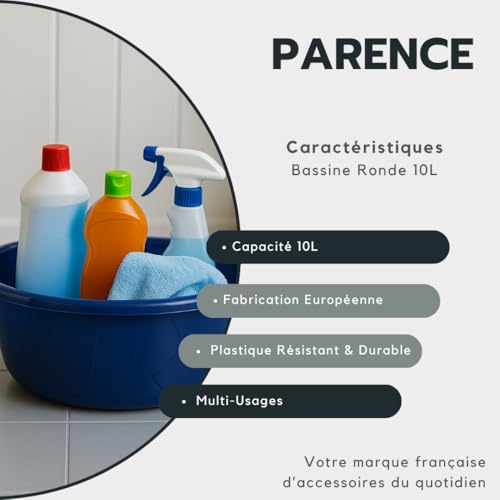 PARENCE.- Rundes Waschbecken 10L – Große Hochleistungs-Waschwanne aus Kunststoff 36 cm | Mehrzweckbecken für Haushalt, Wäscherei, Küche oder Garten