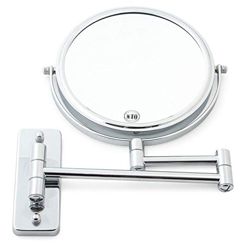 Home Treats Wall Mounted Mirror For Bathroom | Bathroom Vanity Mirror With Extendable Arm 360° Swivel and 10x Magnify | Bathroom Extending Arm Mirror (Round Wall Mounted)