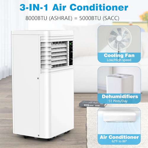 Image of Antarctic Star Portable Air Conditioners 8,000 BTU, Small Portable AC with Cooling, Fan, Dehumidifier Function, 24H Timer, Cooling up to 350 Sq.Ft. Window Kit Panel, 62ºF and 86ºF Temperature Range