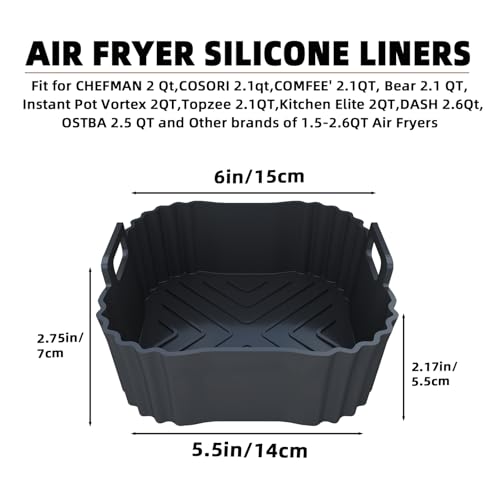 Image of 2 Pack Silicone Air Fryer Liners for CHEFMAN 2 Qt, Square Reusable Non-Stick Liners for COSORI 2.1 Quart, Instant Pot Vortex 2QT Mini Air Fryer, Easy Clean & Dishwasher Safe