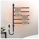HJXBD888 Toalleros Calefactados para Baño, Toallero Calefactor Independiente Orientable 180 con Temporizador,Pantalla LED Y Control De Temperatura, Seca Toallas Baño Electrico,Black