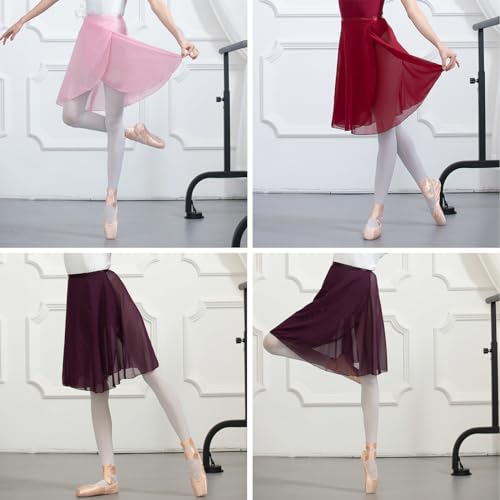 Deesorxin Ballet Skirt for Women Long Wrap Skirt Sheer Dance Costumes with Adjustable Waist tie for Adult Ladies Big Girls Red - Thumbnail 4