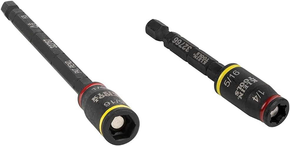 Klein Tools 32767 Impact Driver, 3-in-1 Impact Flip Socket and Bit Holder & 32766 Impact Driver, 3-in-1 Impact Flip Socket and Bit Holder, 1/4-Inch and 5/16-Inch Hex Drivers, 3-Inch Length