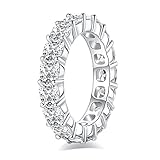 Gobaalele Anillo de eternidad de circonita cúbica, diamante de grado D 5A, triple fila, corte redondo, corte cojín, corte esmeralda, anillo de boda de circonita cúbica para mujer, Piedra preciosa