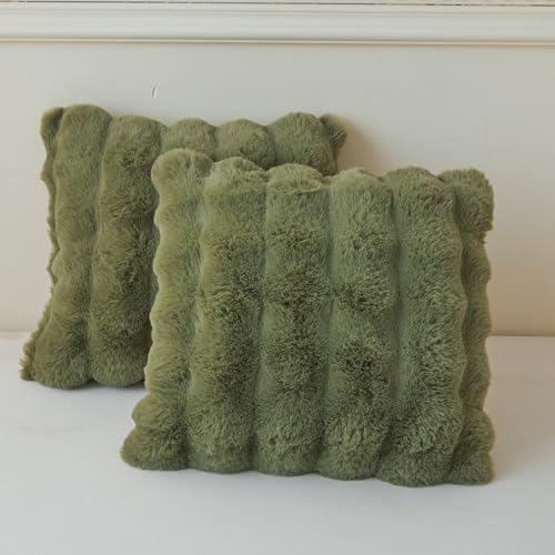 LIFEREVO 2 Pieces Fluffy Faux Rabbit Fur Cushion Covers 45x45cm, ...