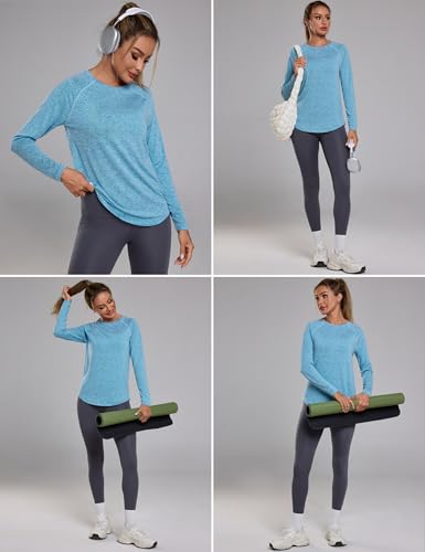 Wayleb Camiseta Deportiva de Manga Larga para MujerCamisetas de Malla Mujer Ropa Deporte Secado Rápido y Transpirable para Yoga Pilates Fitness Correr - imagen 3