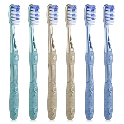 Oralphi lot de 6 brosses à dents medium,moyennes manuelle,brosse à dents blanchissante,extra clean pour fumée,thé,café,élimination de la plaque dentaire