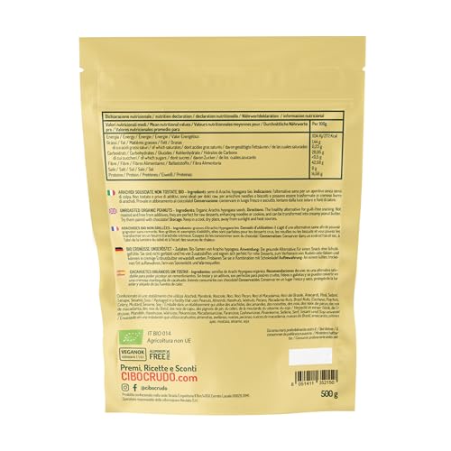 Bio Erdnüsse Ungeröstete und Geschälte - 500g. Ungesalzen Nüsse. Enthalten Eiweiß Ballaststoffe Vitamine und Mineralstoffe. Für Snacks oder zur Herstellung von Erdnussbutter.