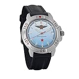 Wasserdicht bis 30m (3 Bar) Vostok Komandirskie 431290 Herren Armbanduhr Mechanisches 2414A Uhrwerk mit Lederarmband und Luftwaffen Emblem