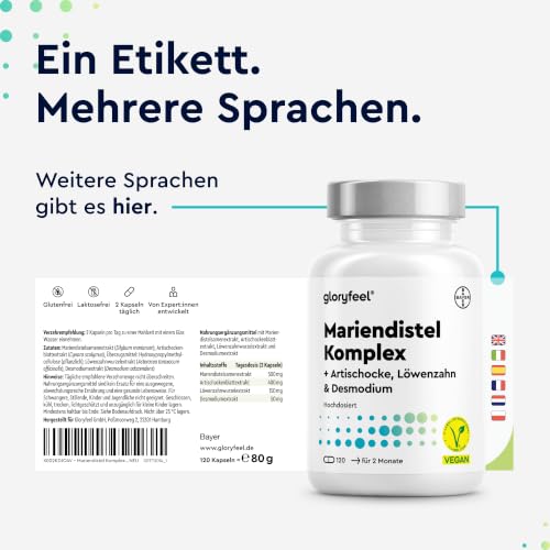Foto von Mariendistel Artischocke Löwenzahn Desmodium 4 fach komplex - 500mg Hochdosiert - 120 vegane Kapseln - Laborgeprüft & in Deutschland entwickelt