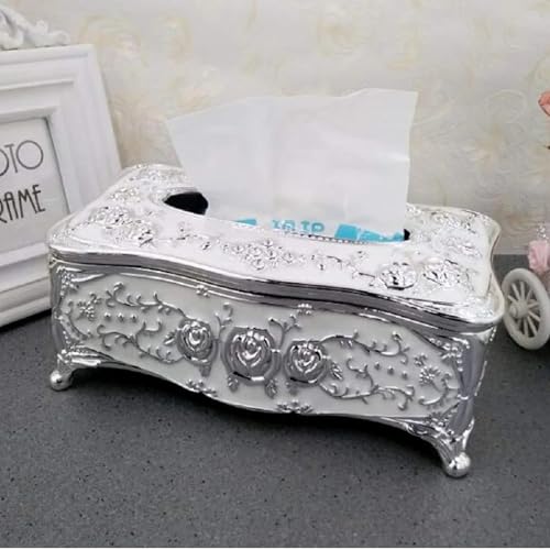 Image of Napkin Holder for Dining Table - Tabletop Napkin Dispenser, Tissue Paper Container for Kitchen, Home, Office, Restaurant (Silver-White)