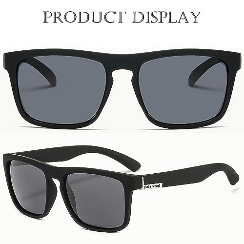 Image of Fashion Polarized Sunglasses for Men Women Sports UV400 Vintage Stylish Shades TR90 Frame Square Driving Glasses (Black /Black /Silver A1)