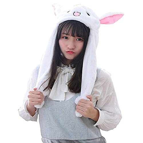TEKEFT Sombrero de cabeza de conejo con orejas de salto en movimiento, divertido conejo de peluche de animal de regalo para mujeres y niñas, talla única (blanco) Cover