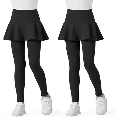 BOOPH 2 Pack Girls Leggings with Skirt - Cotton Ruffle Tutu Skirt Pants for Girls Black 9-10 Years Cover