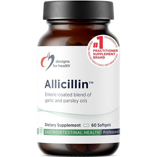 Designs for Health Allicillin - Allicin Supplement with 200mg Garlic Oil + Parsley Oil - Garlic Pills with Powerful Sulfides - Enteric Coated to Help Reduce Odor Non-GMO (60 Softgels)