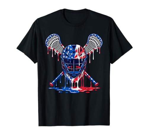 Lacrosse Drip Ice Cream American Flag 4th of July Boys Kids T-Shirt