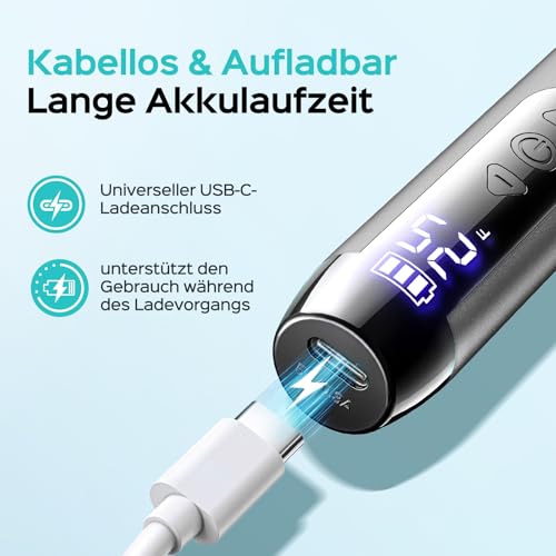COSLUS Kabellos Tragbar Elektrischer Nagelfräser: Elektrische Nagelfeile für Gelnägel 35000 u/min Nail Drill mit LED-Display & 25 Geschwindigkeiten für Nägel & Acrylnägel portabel für Reisen, Grau