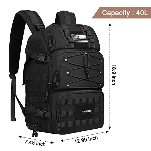 Mosiso 40L Tactical Backpack, Large 3 Day Assault Rucksack Daypack Army Military Bag Pack With 3 Front Horizontal Pockets&Usa Flag For Man Women Outdoor Sports Hiking Fishing Camping Training, Black #TOP5