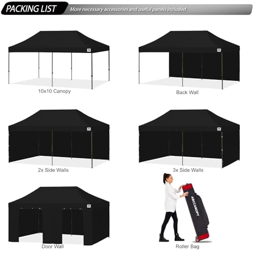 Image of ABCCANOPY Heavy Duty Easy Pop up Canopy Tent with Sidewalls 10x20, Black