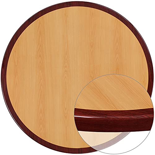 Best Cyber Deals 🔥 Flash Furniture 36'' Round 2-Tone High-Gloss Cherry / Mahogany Resin Table Top with 2'' Thick Drop-Lip