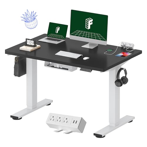 Image of FLEXISPOT EN2 Whole-Piece Standing Desk with Clamp Power Strip, 48 x 30 Electric Stand Up Height Adjustable Desk with Cable Management (White Frame + 48 inch Black Top, 2 Packages)