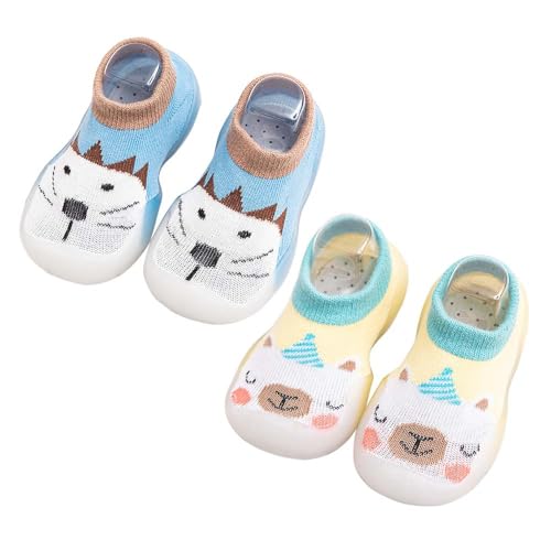 FABRST Toddlers Non-Slip Sock Shoes Infant First Walking Rubber Slippers for Baby Girls Boys Starter Shoes 2PCS Set(SetB6, 6-12M)