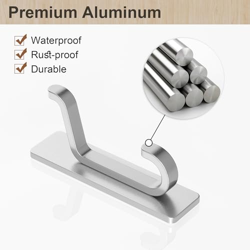 Wall Hooks for Coat and Towel: 13LB Adhesive Door Hanger Stick on, Silver 6 Pack - Thumbnail 6