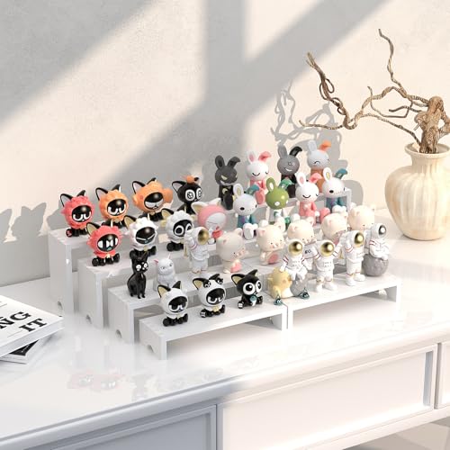 Image of 4 Set White Wood Tiered Riser Display Stands for Vendor Events,Stackable Wooden Cupcake Stand,Farmhouse Decor Wood Dessert Table Display Set,Vendor Booth Display Items,Food Display Risers for Party